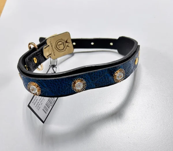 blue strussed luxury collar for dogs and cats